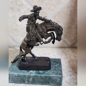 5 Inch Bronco Buster By Frederic Remington Cowboy Sculpture On Marble Base